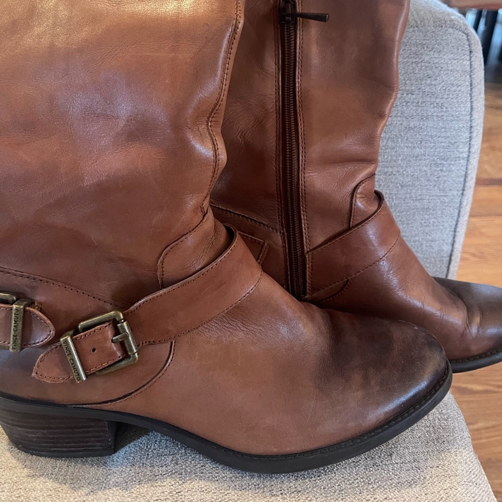 Brown leather boots over the knee. Size 9